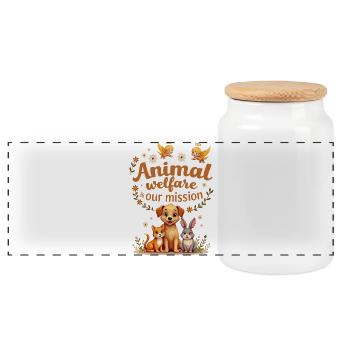 Animal welfare is our mission - Panoramic Cookie Jar with Wooden Lid - white - Front