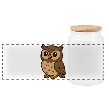 Cute Cartoon Owl – Wise Forest Friend for Kids - Panoramic Cookie Jar with Wooden Lid - white - Front