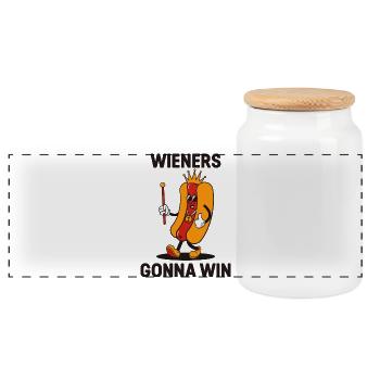 Die Gewinner gewinnen das BBQ-Hotdog-Maskottchen - Panorama Keksdose mit Holzdeckel - Weiß - Vorne
