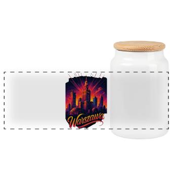 Warsaw Warszawa Capital Poland Gift - Panoramic Cookie Jar with Wooden Lid - white - Front