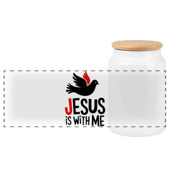 Jesus is with me - Panoramic Cookie Jar with Wooden Lid - white - Front