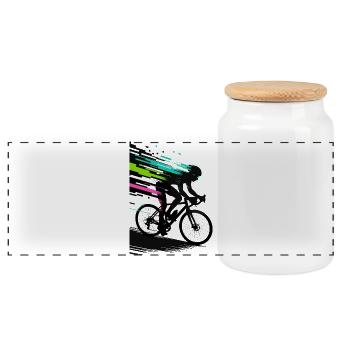 Glitch Pixel Cyclist – Digitale Speed Art - Panorama Keksdose mit Holzdeckel - Weiß - Vorne