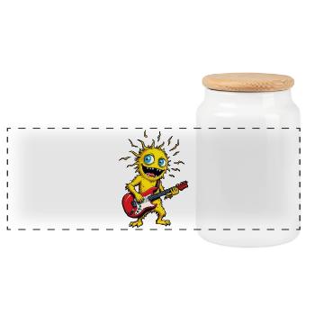 Monstre jaune à la guitare électrique - Boîte à biscuits avec couvercle en bois - blanc - Devant
