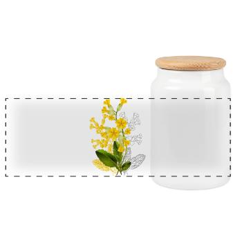 Cowslip Illustration–Partially Colored Design - Panoramic Cookie Jar with Wooden Lid - white - Front