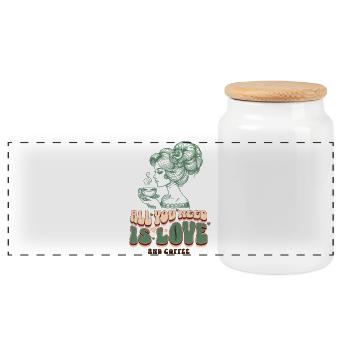 Love & Coffee – Retro Woman Clipart - Panoramic Cookie Jar with Wooden Lid - white - Front
