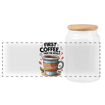 Tasse à café avec citation et motifs nature - Boîte à biscuits avec couvercle en bois - blanc - Devant