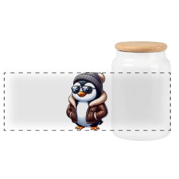 Cool Pingouin avec lunettes de soleil Bonnet Veste en cuir - Boîte à biscuits avec couvercle en bois - blanc - Devant