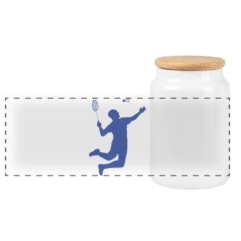 Minimalistisches Badminton Silhouette Design - Panorama Keksdose mit Holzdeckel - Weiß - Vorne