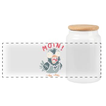 HELLO! Funny Dove Comic Design Shirt - Panoramic Cookie Jar with Wooden Lid - white - Front