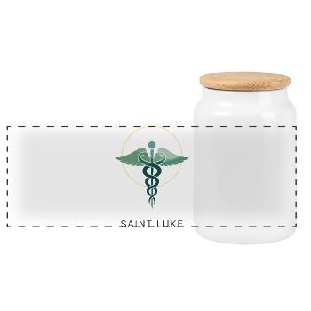 Saint Luke: Medical Assistance - Panoramic Cookie Jar with Wooden Lid - white - Front
