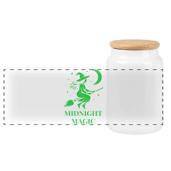 Sorcière volante la nuit avec la lune en vert - Boîte à biscuits avec couvercle en bois - blanc - Devant