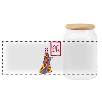 Fox Kitsune manga - Panoramic Cookie Jar with Wooden Lid - white - Front