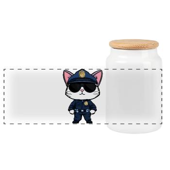 Polizei Katze - Panorama Keksdose mit Holzdeckel - Weiß - Vorne