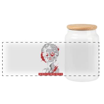 Female pop art icon with red accent - Panoramic Cookie Jar with Wooden Lid - white - Front