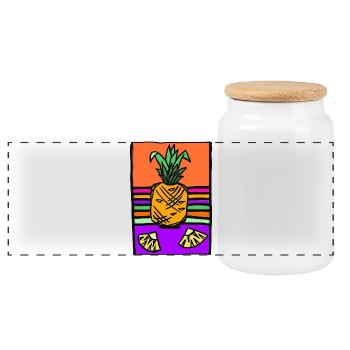 Pineapple Neon Illustration - Panoramic Cookie Jar with Wooden Lid - white - Front