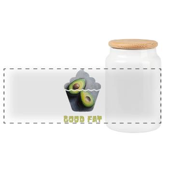 Avocado Print with Whimsical Cupcake Motif - Panoramic Cookie Jar with Wooden Lid - white - Front