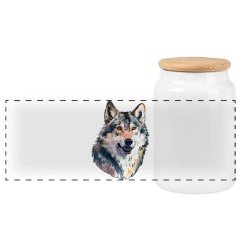 Wolf Portrait Tierliebhaber - Panorama Keksdose mit Holzdeckel - Weiß - Vorne