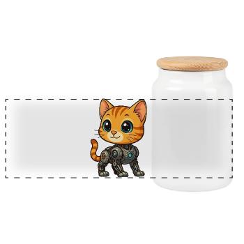 chaton mignon cyborg robot dessin animé - Boîte à biscuits avec couvercle en bois - blanc - Devant