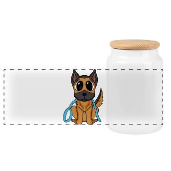 Niedlicher Hund mit Schleife - Deutscher Schäferhu - Panorama Keksdose mit Holzdeckel - Weiß - Vorne