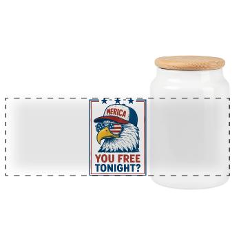 You're free tonight, Eagle, July 4 - Panoramic Cookie Jar with Wooden Lid - white - Front