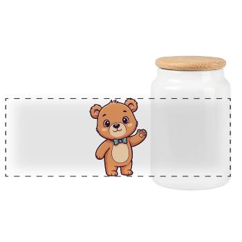 Jolie tête d’ours avec arc - Boîte à biscuits avec couvercle en bois - blanc - Devant