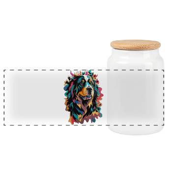 Bernese Mountain Dog Colorful Design Animal Passion - Panoramic Cookie Jar with Wooden Lid - white - Front