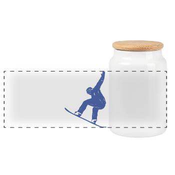 Minimalist Snowboard Silhouette Winter Sports - Panoramic Cookie Jar with Wooden Lid - white - Front