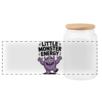 Kleine Monster-Energie - Panorama Keksdose mit Holzdeckel - Weiß - Vorne