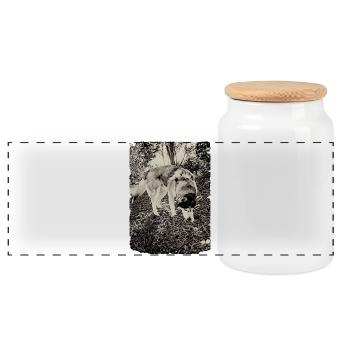 Husky dans la forêt en noir et blanc - Boîte à biscuits avec couvercle en bois - blanc - Devant