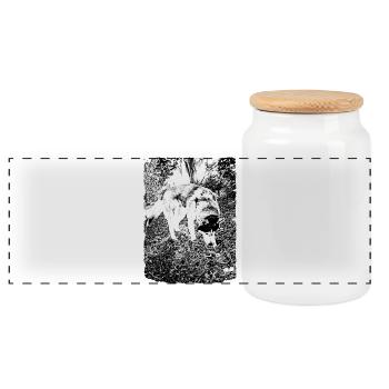 Schwarz-Weiß Husky Naturmotivs - Panorama Keksdose mit Holzdeckel - Weiß - Vorne