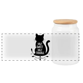 Chat noir mi-doux mi-trouble - Boîte à biscuits avec couvercle en bois - blanc - Devant