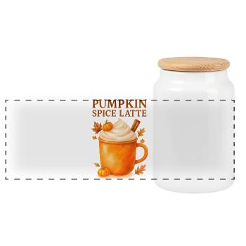 Pumpkin Spice Latte Design - Panoramic Cookie Jar with Wooden Lid - white - Front