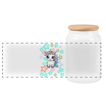 Cheval rétro des années 60 pour enfants, licorne mignonne - Boîte à biscuits avec couvercle en bois - blanc - Devant