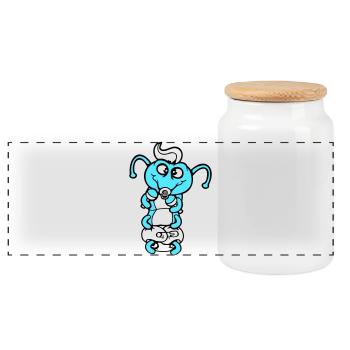 Caterpillar baby rattle diaper pacifier child born - Panoramic Cookie Jar with Wooden Lid - white - Front