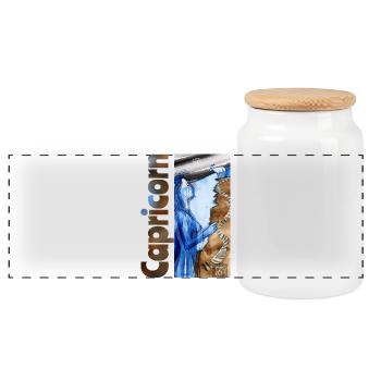 Zodiac sign Capricorn - Panoramic Cookie Jar with Wooden Lid - white - Front