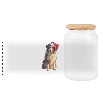 Boder Collie Weihnachts-Hund im Santa-Hut - Panorama Keksdose mit Holzdeckel - Weiß - Vorne