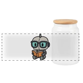 Geek robot with glasses and book - Panoramic Cookie Jar with Wooden Lid - white - Front