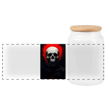 Skull in Red Ember - Panoramic Cookie Jar with Wooden Lid - white - Front
