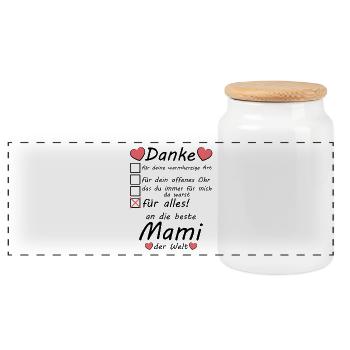 Mami Mama Mutti an die beste der Welt Danke sagen - Panorama Keksdose mit Holzdeckel - Weiß - Vorne