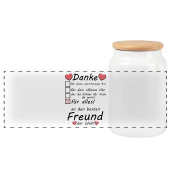 Beste Schwule Gay Freund der Welt Danke sagen  - Panorama Keksdose mit Holzdeckel - Weiß - Vorne