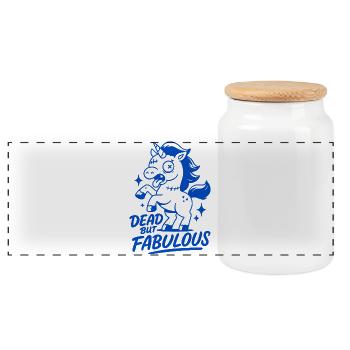 Colorful skull unicorn with skeleton design - Panoramic Cookie Jar with Wooden Lid - white - Front