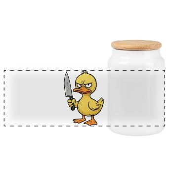 Caneton en colère avec couteau - Boîte à biscuits avec couvercle en bois - blanc - Devant