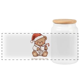 Cozy Teddy Xmas – Holiday Mode: On - Panorama Keksdose mit Holzdeckel - Weiß - Vorne