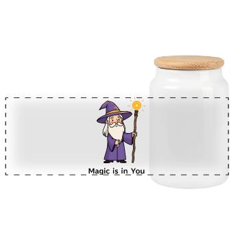 Cartoon Magician – Magic Is In You - Panoramic Cookie Jar with Wooden Lid - white - Front