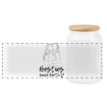 Besties since birth! - Panorama Keksdose mit Holzdeckel - Weiß - Vorne