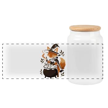 Zauberhafte Fuchs Hexe Halloween Design - Panorama Keksdose mit Holzdeckel - Weiß - Vorne