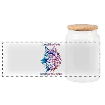 Illustration géométrique de loup au néon - Boîte à biscuits avec couvercle en bois - blanc - Devant