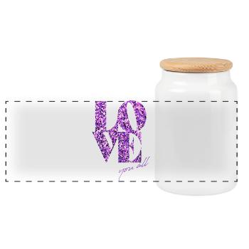 Violet paillettes amour affirmation design - Boîte à biscuits avec couvercle en bois - blanc - Devant