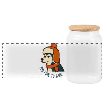 Winter Pooch Too Cold to Bark Hysky - Panoramic Cookie Jar with Wooden Lid - white - Front