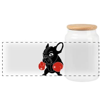 Black Dog Boxer - Panoramic Cookie Jar with Wooden Lid - white - Front